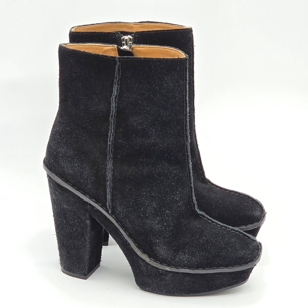 Michael Kors Y2K Black Suede Platform Boots 7M Chunky Heel Square Indie Grunge - Picture 2 of 15